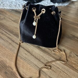 House of Harlow 1960 Black Velvet Mini Bag with Gold Chain